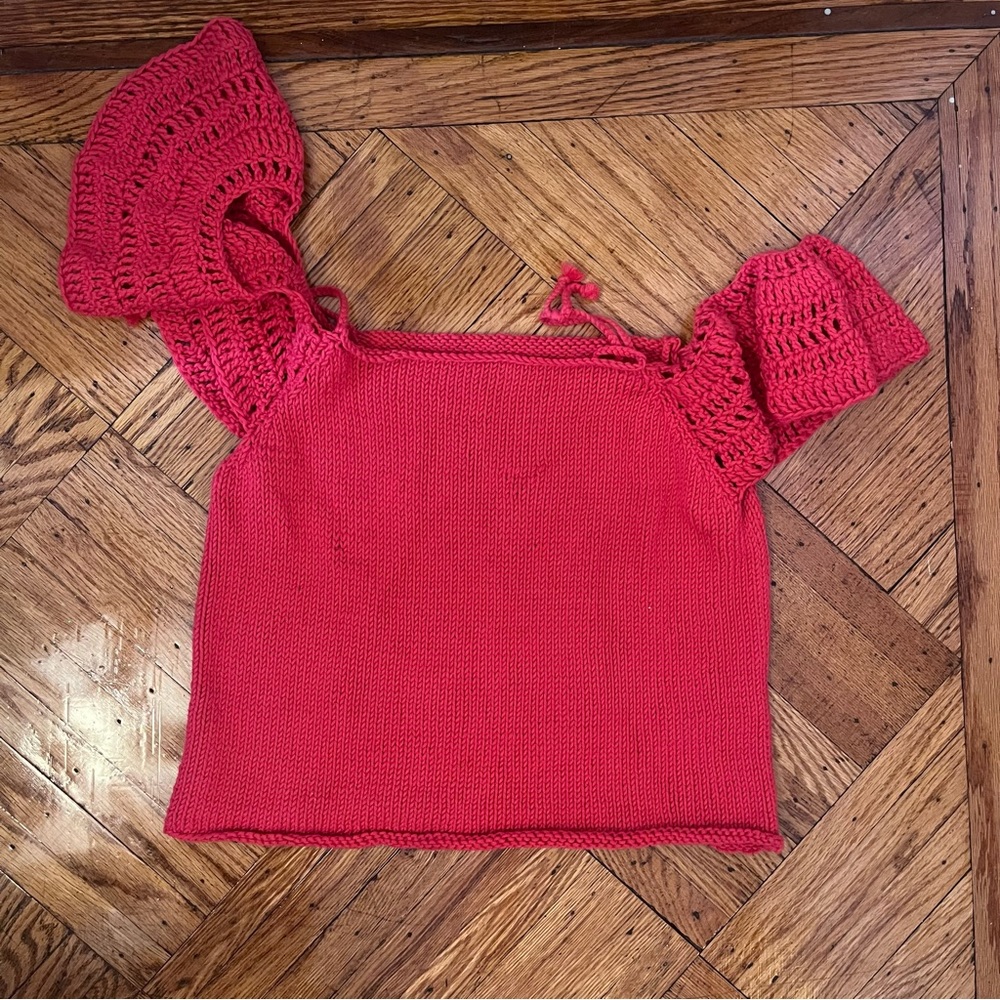Hand-knit Wool and the Gang off the shoulder tank